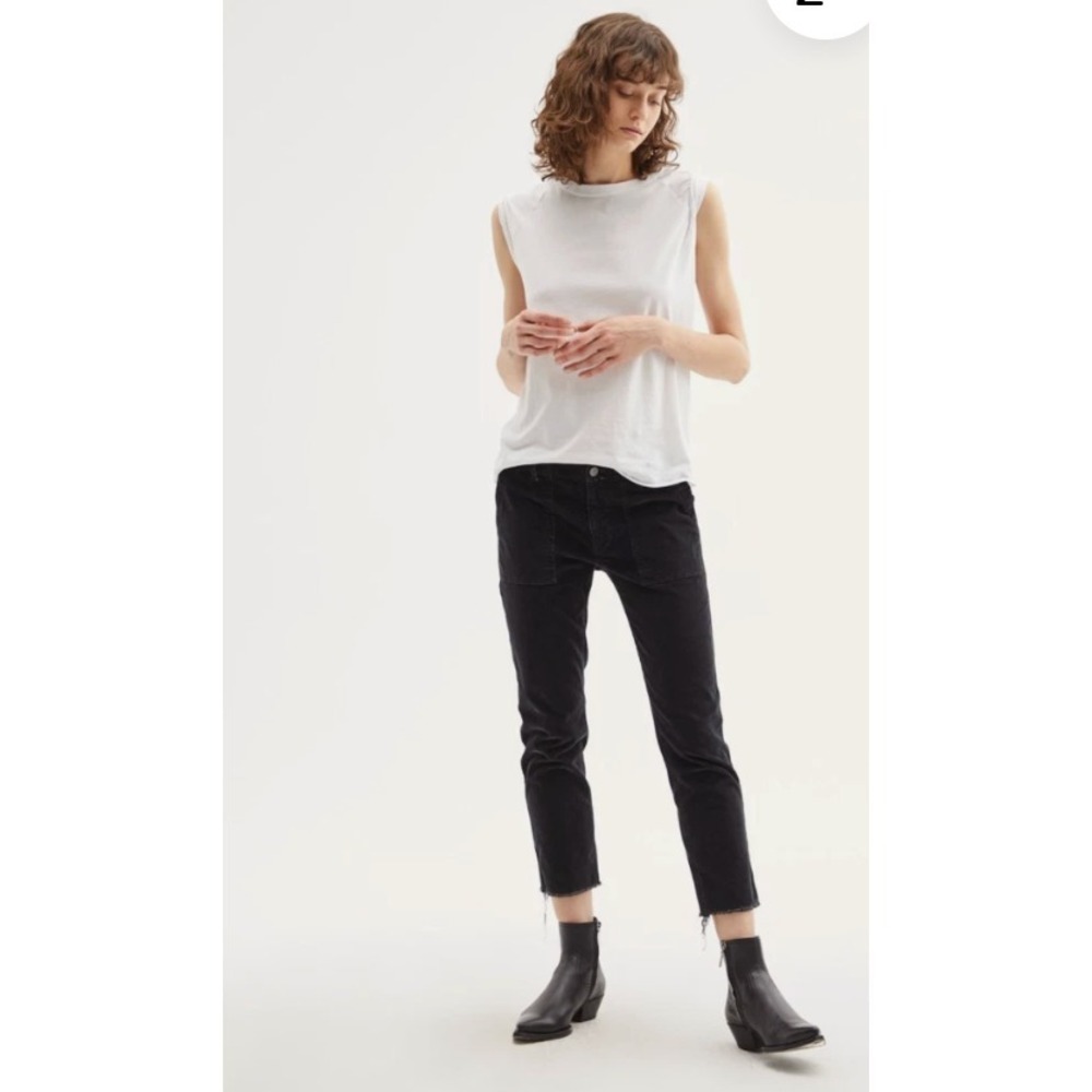 Nili Lotan Jenna Corduroy Pants Women's 6 Black Stretch Straight Raw Hem